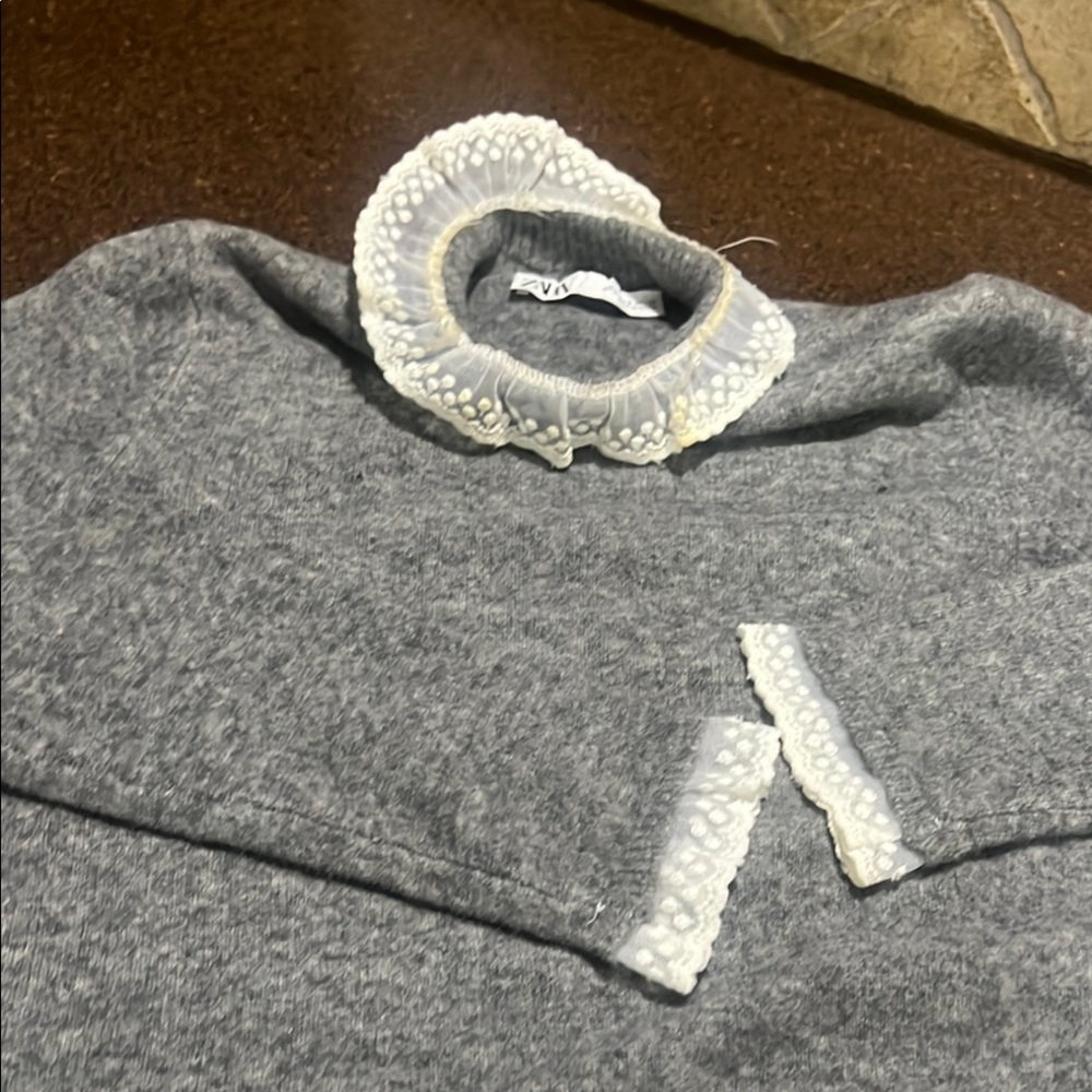 Zara grey Sweater with Lace Trim